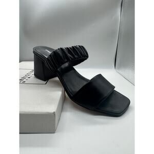 Christian DiRiccio Womens Sandals US 8 Black Block Heel Ruched Strap Square Toe